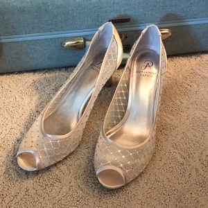 Champagne gold peep toe high heels, size 11